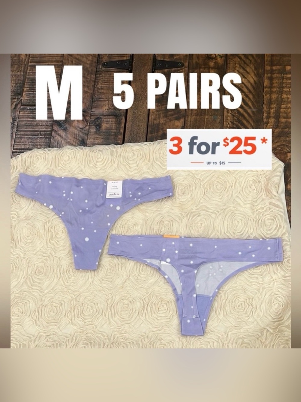 Auden purple medium thongs 5 bundle lot